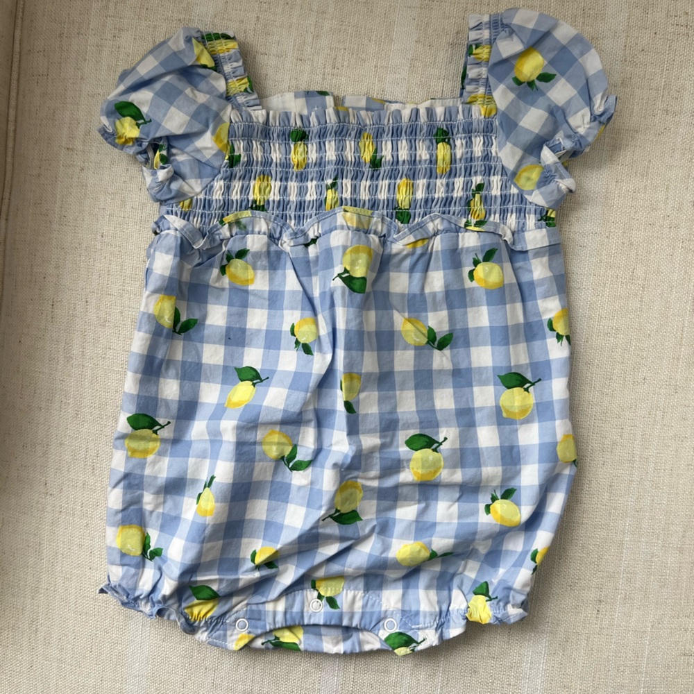 Janie and Jack Blue Gingham Lemon Bubble Romper